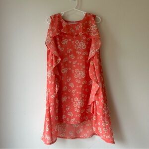 BCBG Girls Floral Ruffle Dress Size 5 Coral Daisy Sleeveless High Low Hem